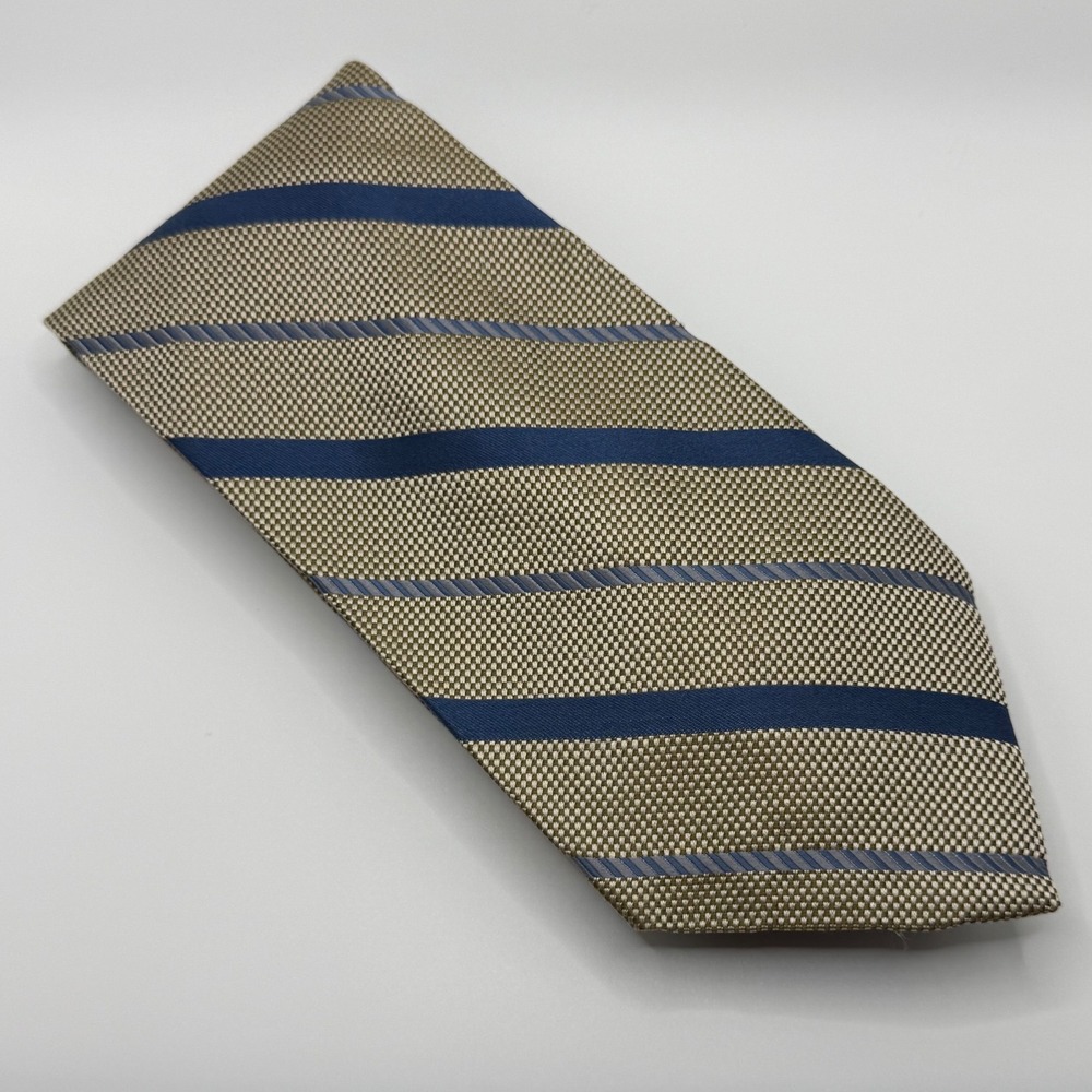 Jos A Bank Silk Tie OS Gold Navy Striped Corporate Classic Preppy Professional